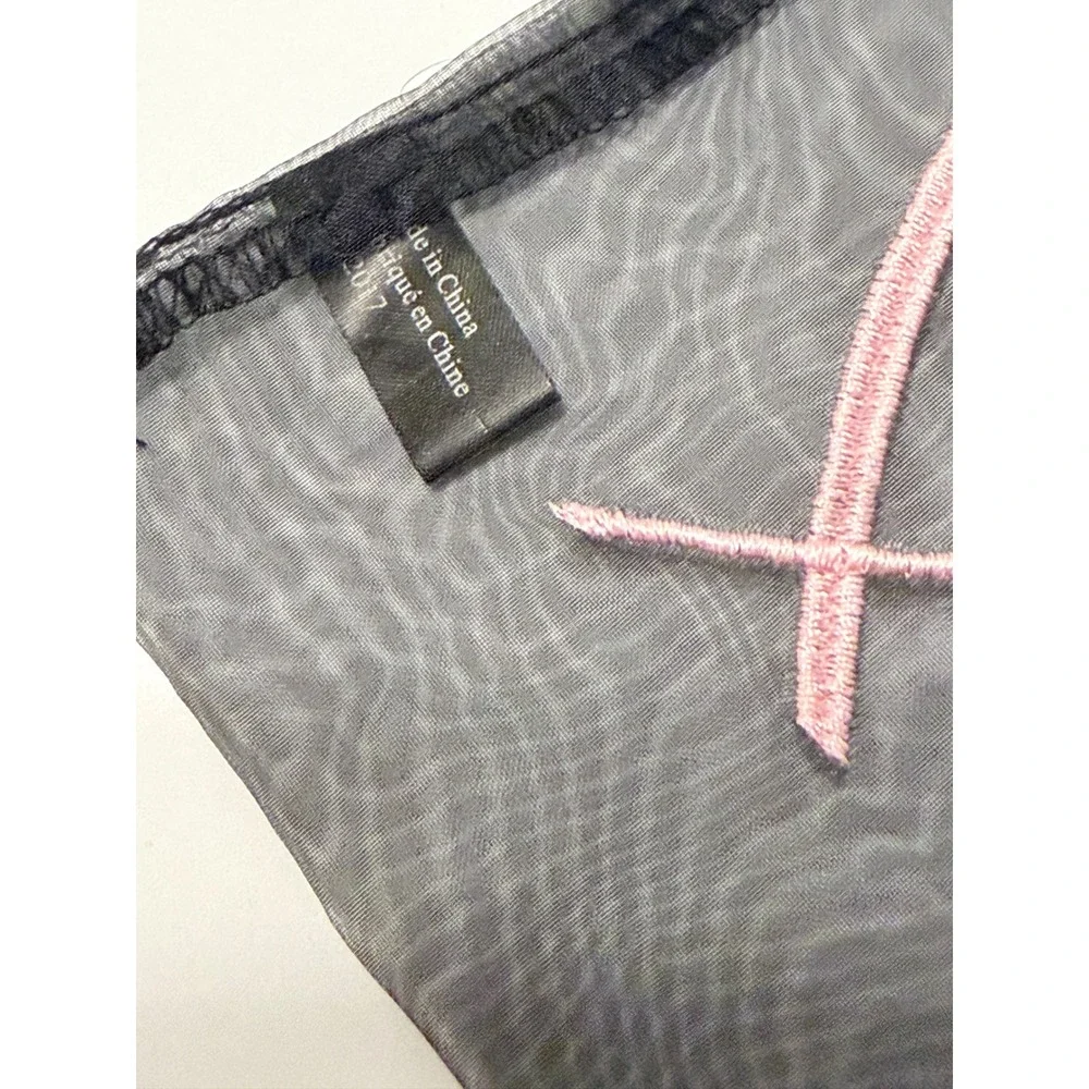 Victoria's Secret Black Mesh Heart Embroidered Lingerie Drawstring Bag NWT